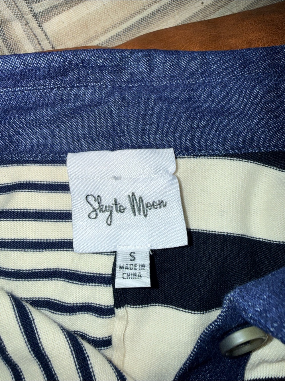 Sky to Moon dark navy Stripe Half Placket Polo T-Shirt Dress size Small - Picture 10 of 12